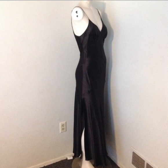 Vintage 90’s Y2K 100% Silk Dress Satin Slip Dress Silk Slip Dress Black Noir - Picture 4 of 13